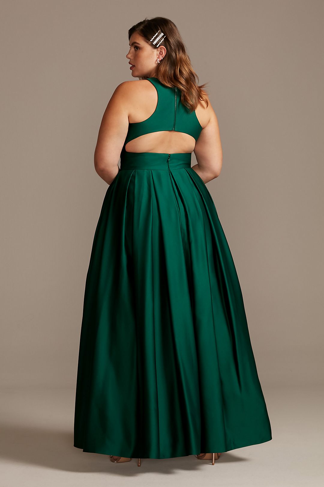 Satin Racerback Ball Gown with Cutout Image 2