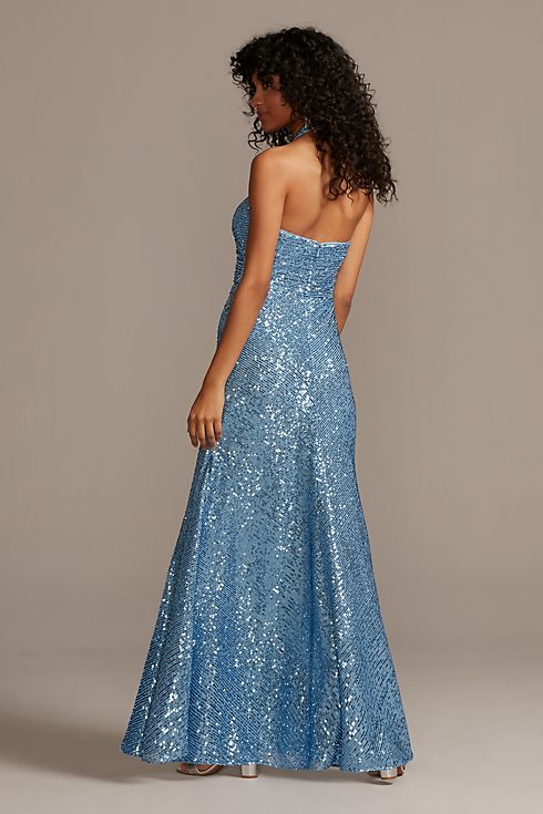 Sequin Halter Dress with Side Ruching and Slit Image 4