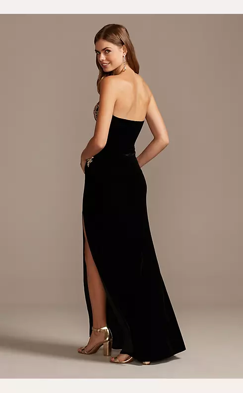 Floral Embroidered Velvet Strapless Sheath Gown Image 2