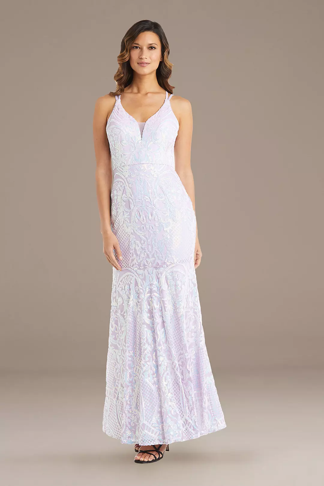 Iridescent Sequin Filigree Gown with Strappy Back Image