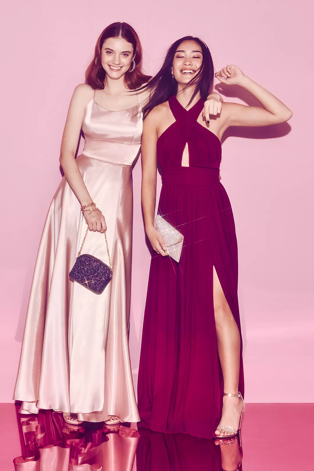 Cross-Front Mesh Halter Dress with Open Back | David's Bridal Cross-Front Mesh Halter Dress with Open Back | David's Bridal