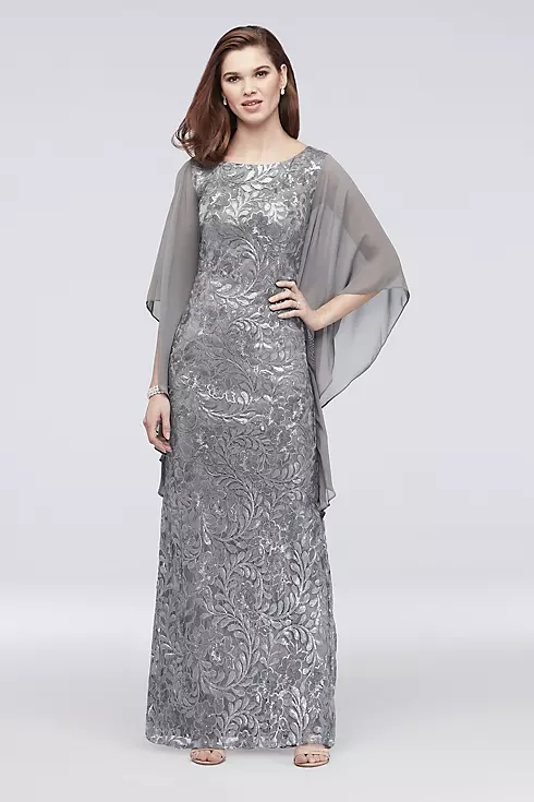 High-Neck Sequin Lace Dress with Cape Sleeves Image 1