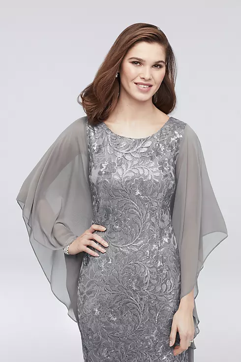 High-Neck Sequin Lace Dress with Cape Sleeves Image 3