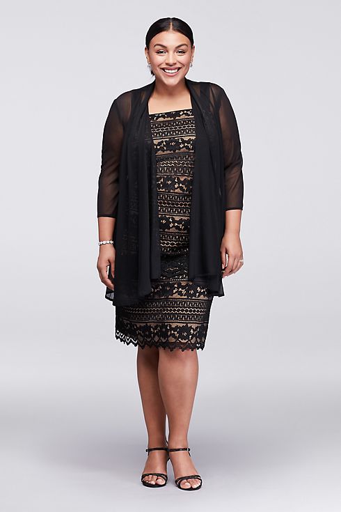 Linear Lace Plus Size Dress with Sheer Jacket Image