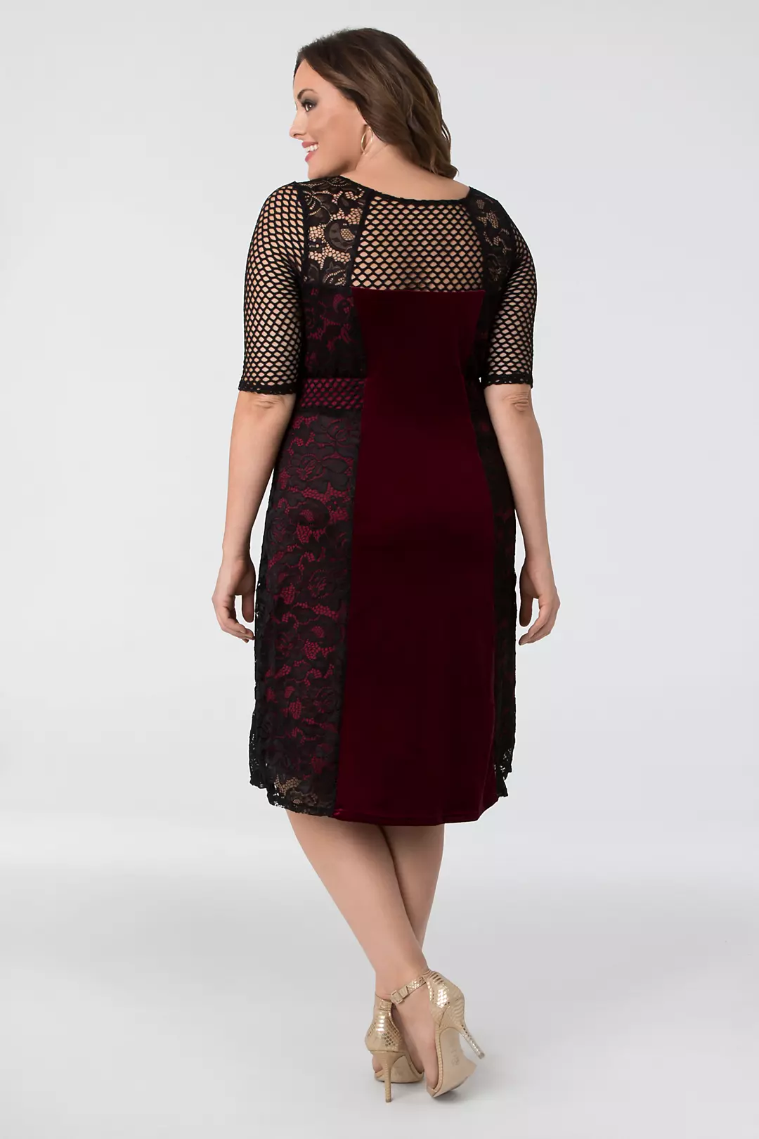 Mixed Lace and Mesh Plus Size Cocktail Dress Image 2