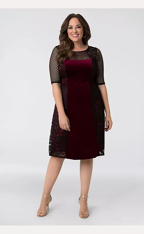 Mixed Lace and Mesh Plus Size Cocktail Dress Image 1