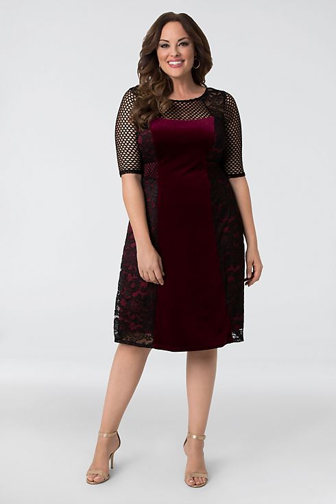 Mixed Lace and Mesh Plus Size Cocktail Dress Image