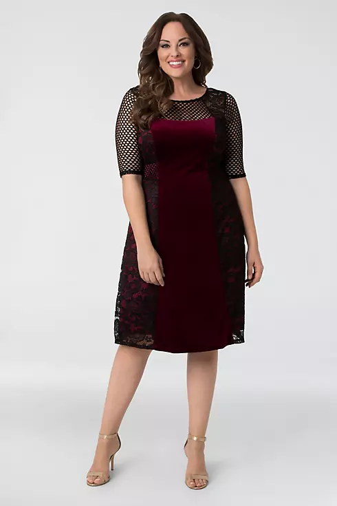 Mixed Lace and Mesh Plus Size Cocktail Dress Image 1