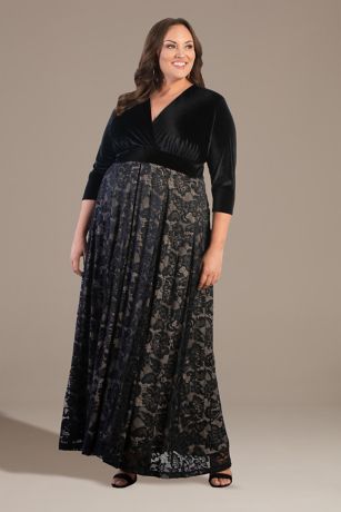 Plus Size Velvet and Lace Empire Waist Dress | David's Bridal