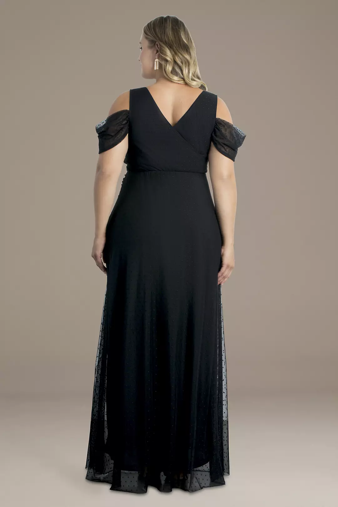 Plus Size Mesh Gown with Draped Sleeves Image 2