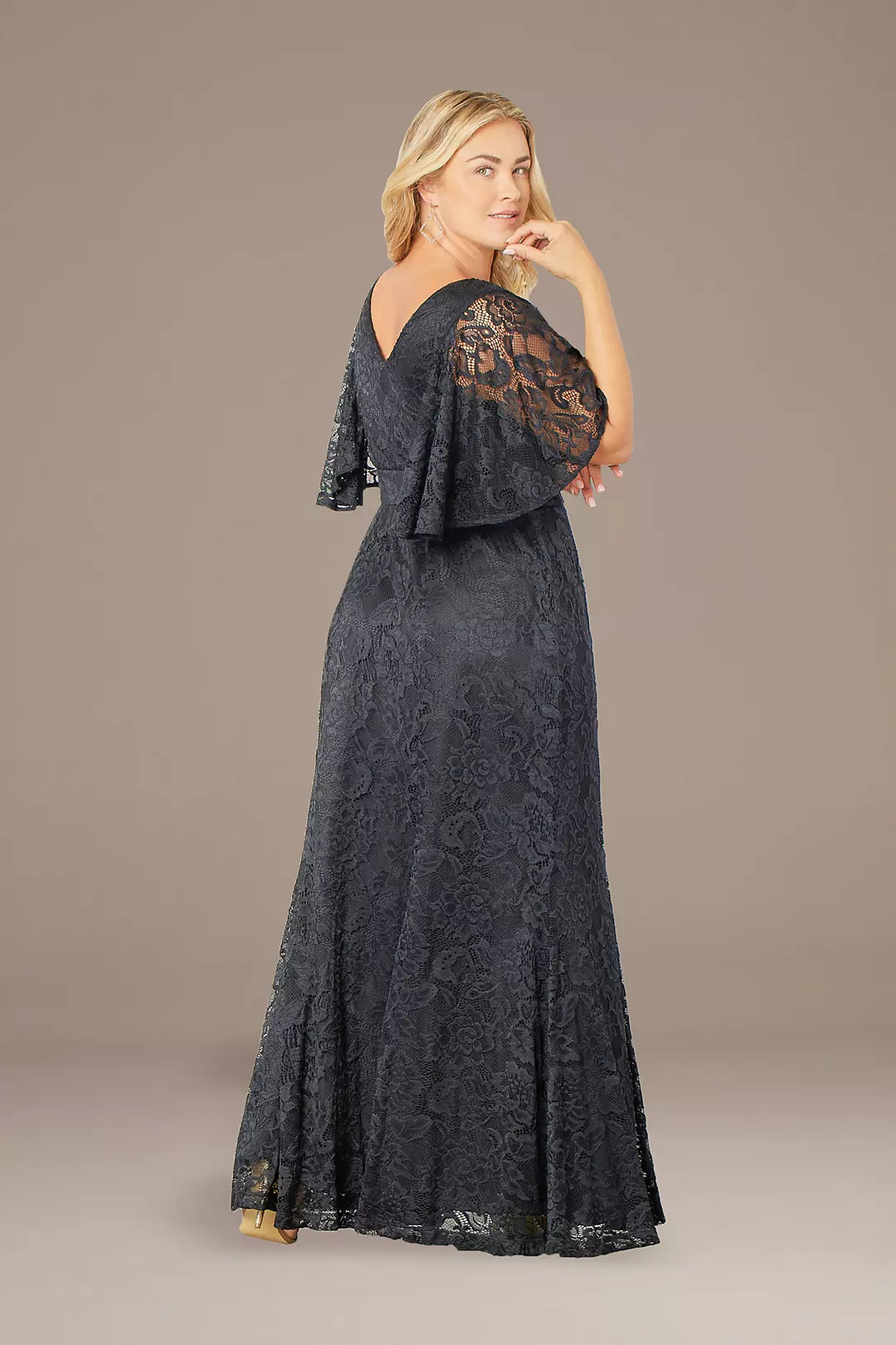 Plus Size Lace Flutter Sleeve Evening Gown | David's Bridal