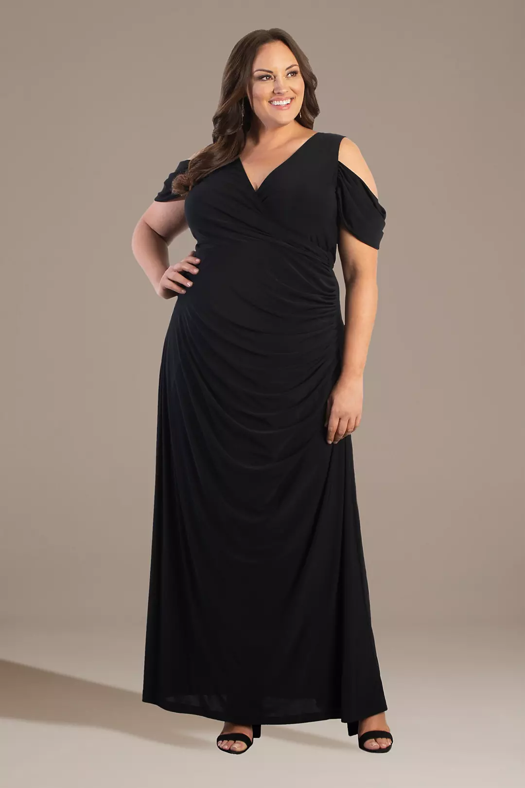 Plus Size Jersey Column Dress with Draped Sleeves
