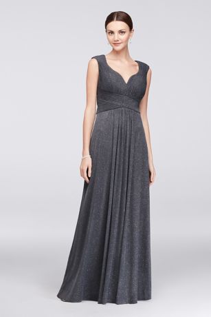 Glitter Mesh A-Line Gown with Pleated Bodice David's Bridal