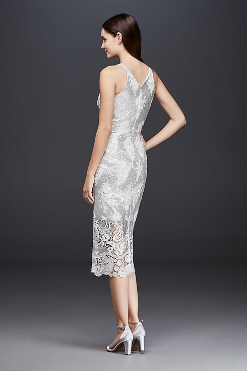 Plunging Sheath Dress with Sequin Lace Overlay Image 2