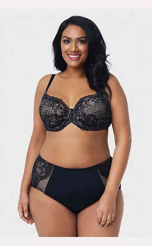 Curvy Couture Everyday Glamour Lacy Unlined UW Bra 1207 NWT $62 Black US Sz  C-H