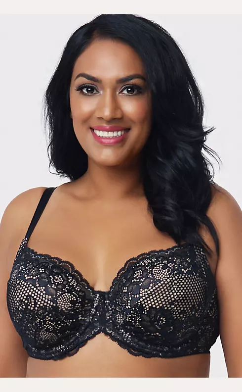 Plus Size Sequin Bra with Beaded Floral Design - BLACK OPAL 36J / 38F