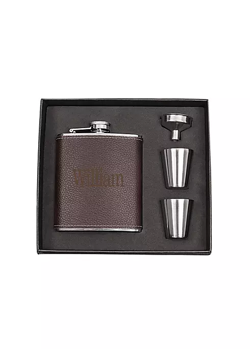 Personalized Leather Wrapped Flask Set Image 1