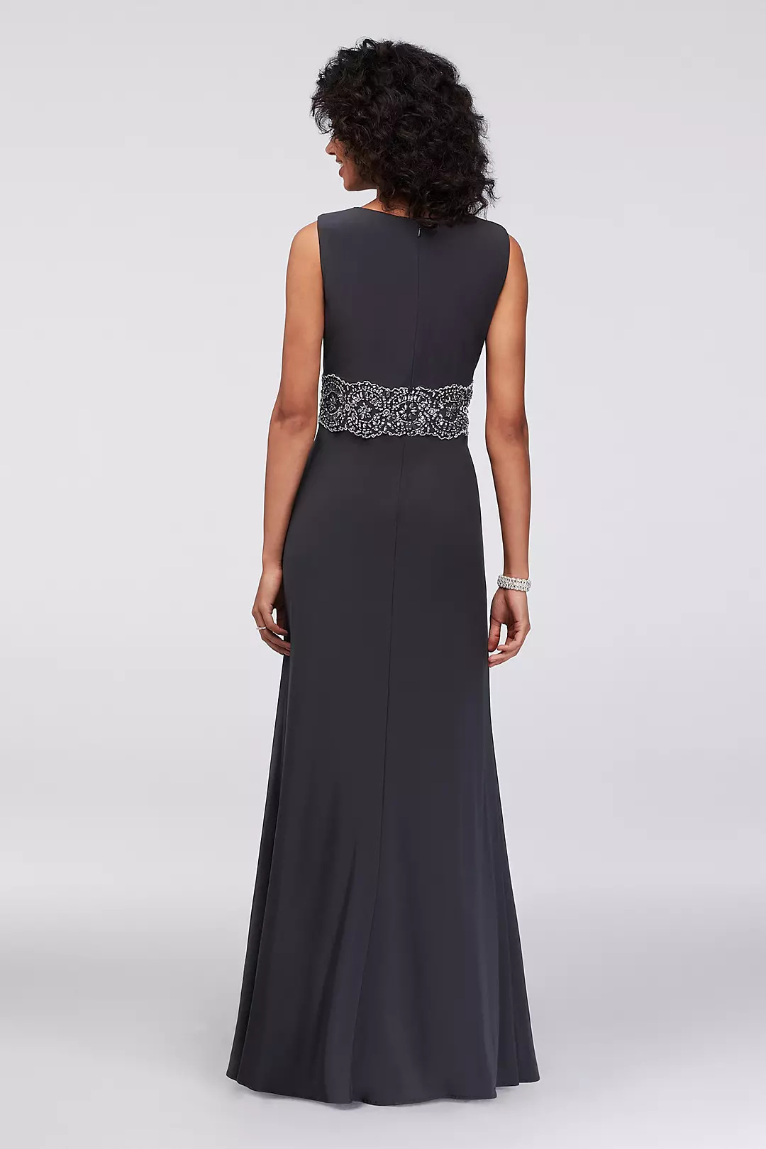 Long Jersey V-Neck Gown with Beaded Waist Image 2