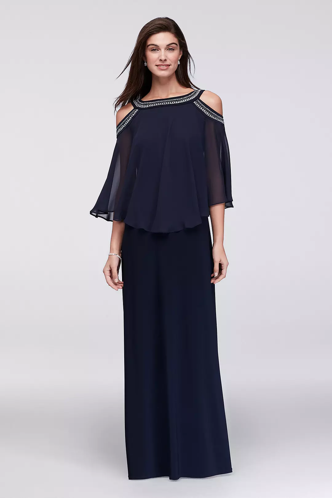 Cold Shoulder Capelet Dress with Beading Image