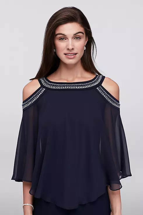 Cold Shoulder Capelet Dress with Beading Image 3