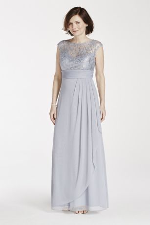 Illusion Metallic Lace Dress with Draped Skirt | David's Bridal