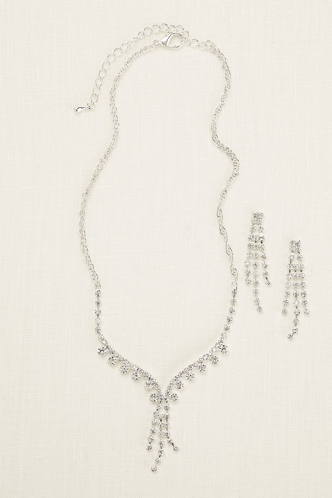 Rhinestone Tassel Necklace and Earring Set Image 1