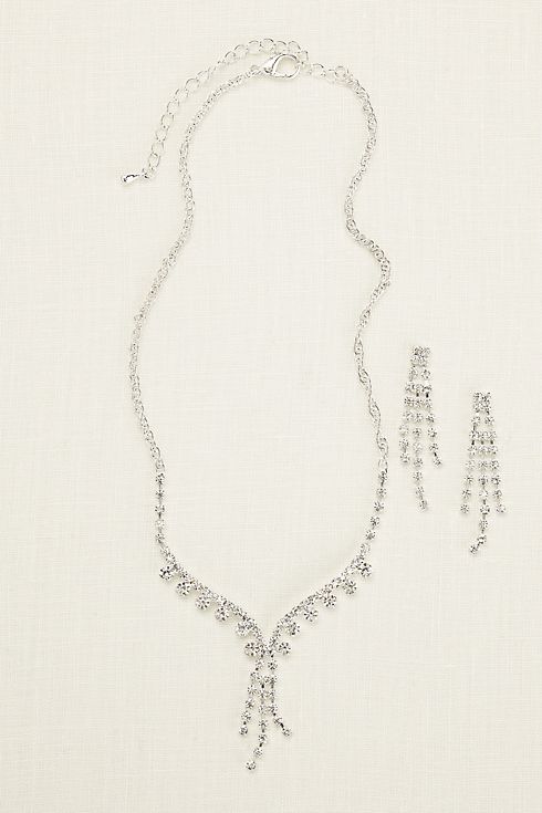 Rhinestone Tassel Necklace and Earring Set Image