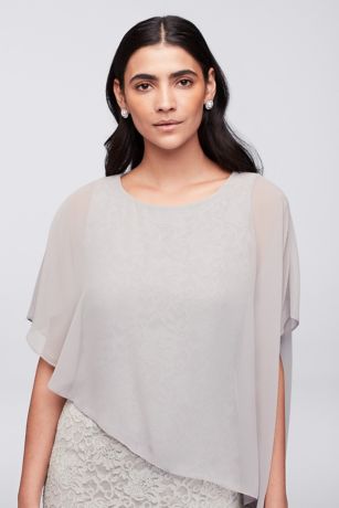 Glitter Lace Sheath Dress with Chiffon Capelet David's Bridal