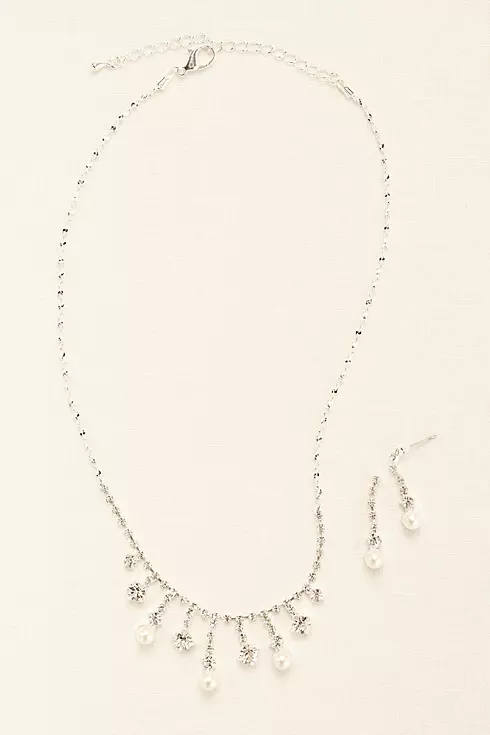 Pearl and Crystal Drop Necklace and Earring Set Image 1