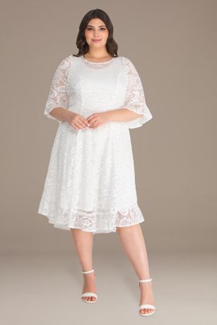 Livi Lace Plus Size Flounce Sleeve Wedding Dress | David's Bridal