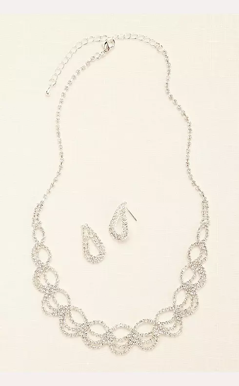 Open Work Crystal Necklace and Earring Set Image 1