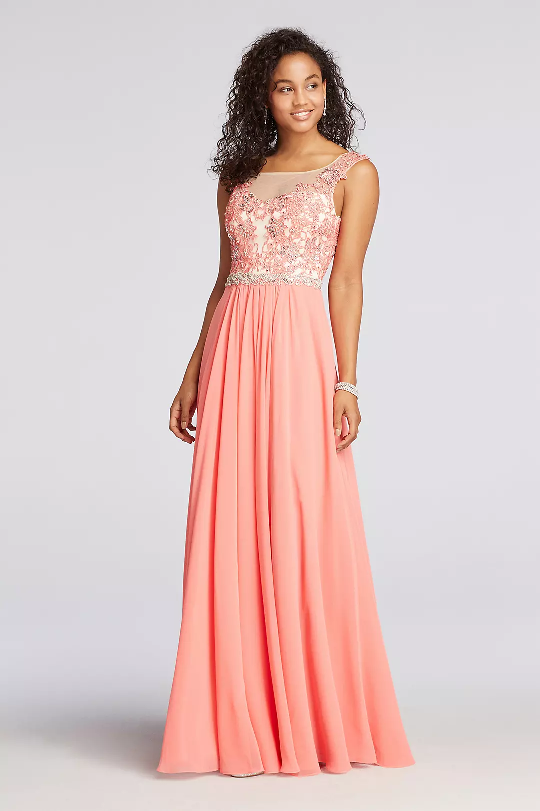 Cap Sleeve Chiffon and Lace Prom Dress  Image