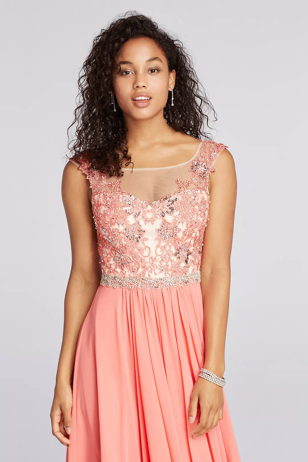Cap Sleeve Chiffon and Lace Prom Dress  Image 3