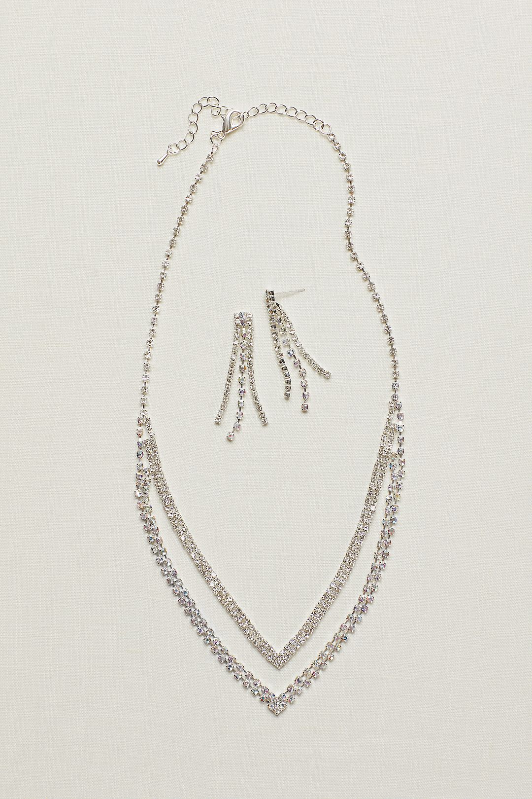 Layered V Neck Rhinestone Necklace and Earring Set Image 1