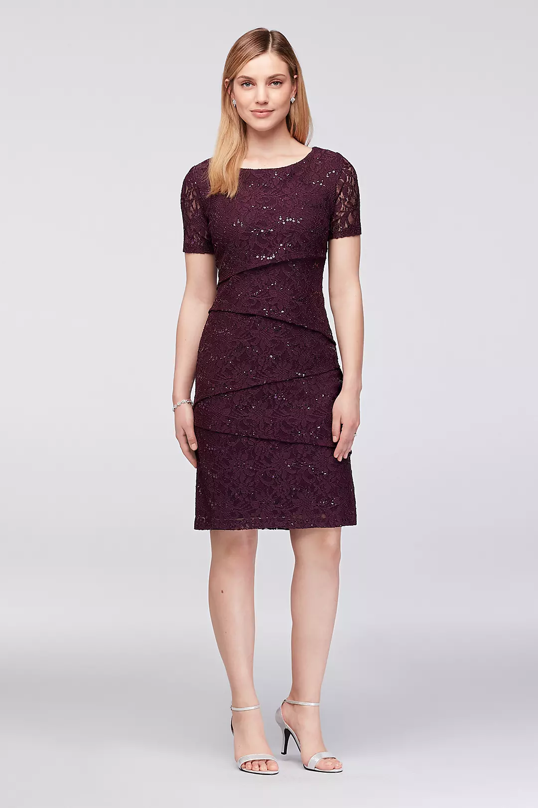 Short Sleeve Asymmetric Tiered Lace Sheath Dress Image
