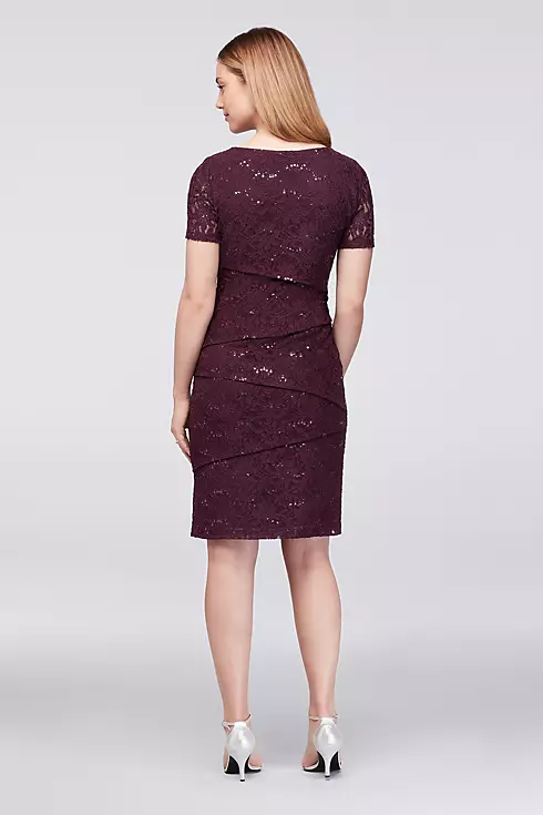 Short Sleeve Asymmetric Tiered Lace Sheath Dress Image 2