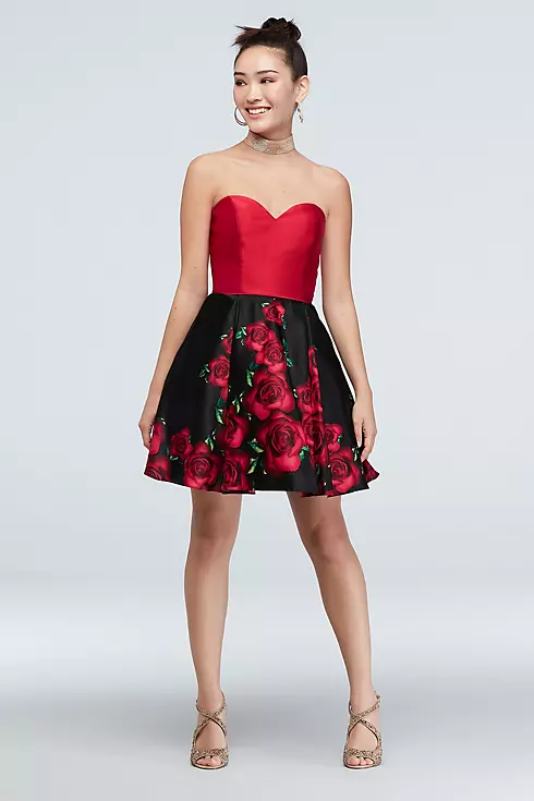 Tie-Corset and Floral Skirt Fit- and-Flare Dress Image 1