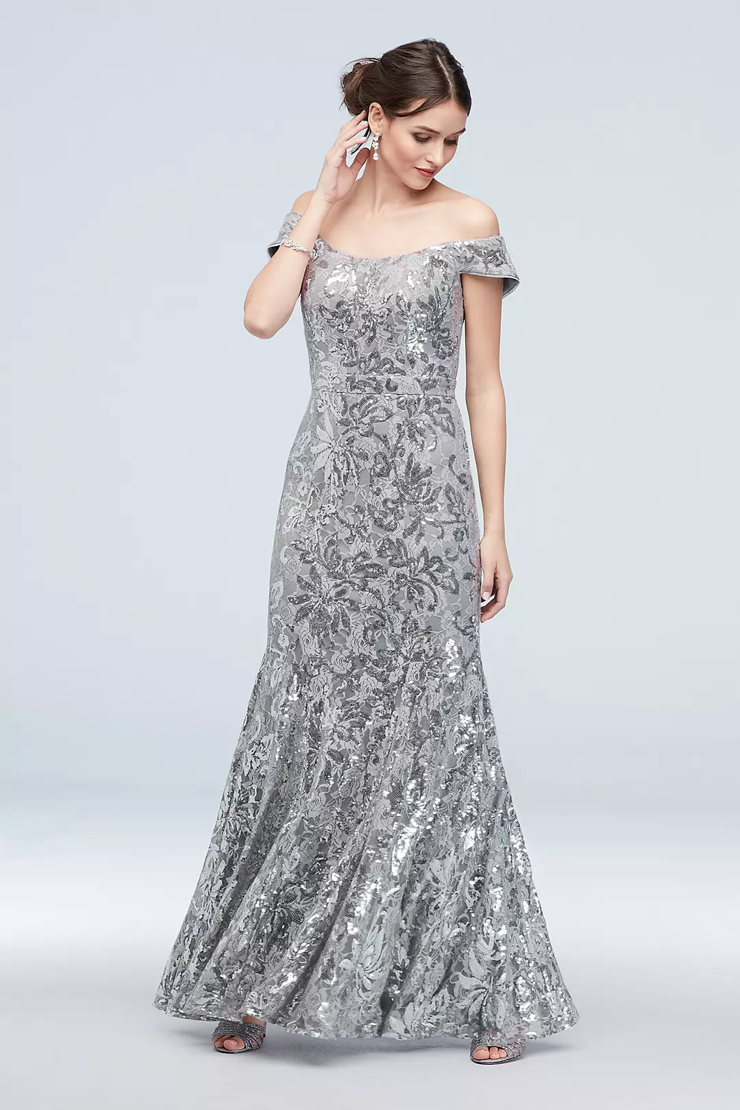 Sequin Lace Off-the-Shoulder Mermaid Gown | David's Bridal
