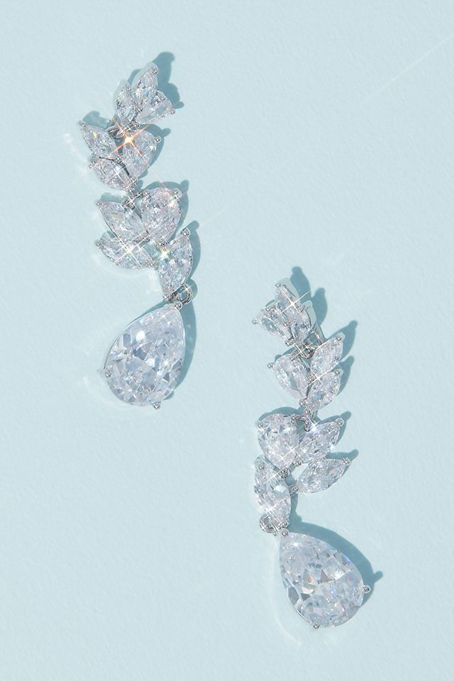Laurel Leaf Cubic Zirconia Drop Earrings Image 2