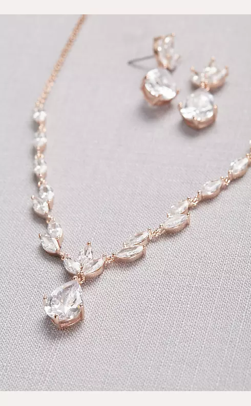 Leafy Cubic Zirconia Necklace and Earring Set Image 2