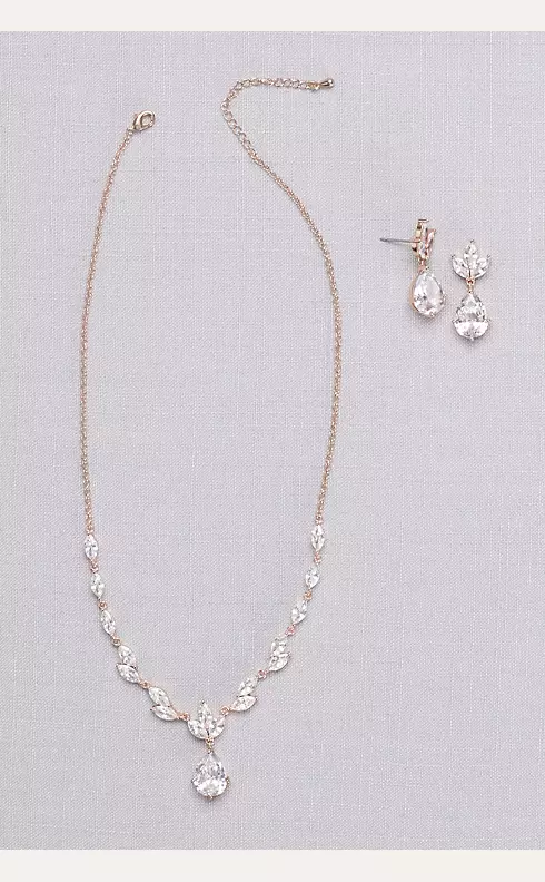 Leafy Cubic Zirconia Necklace and Earring Set Image 1