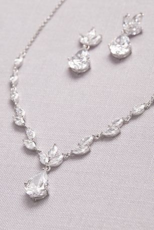 Leafy Cubic Zirconia Necklace and Earring Set