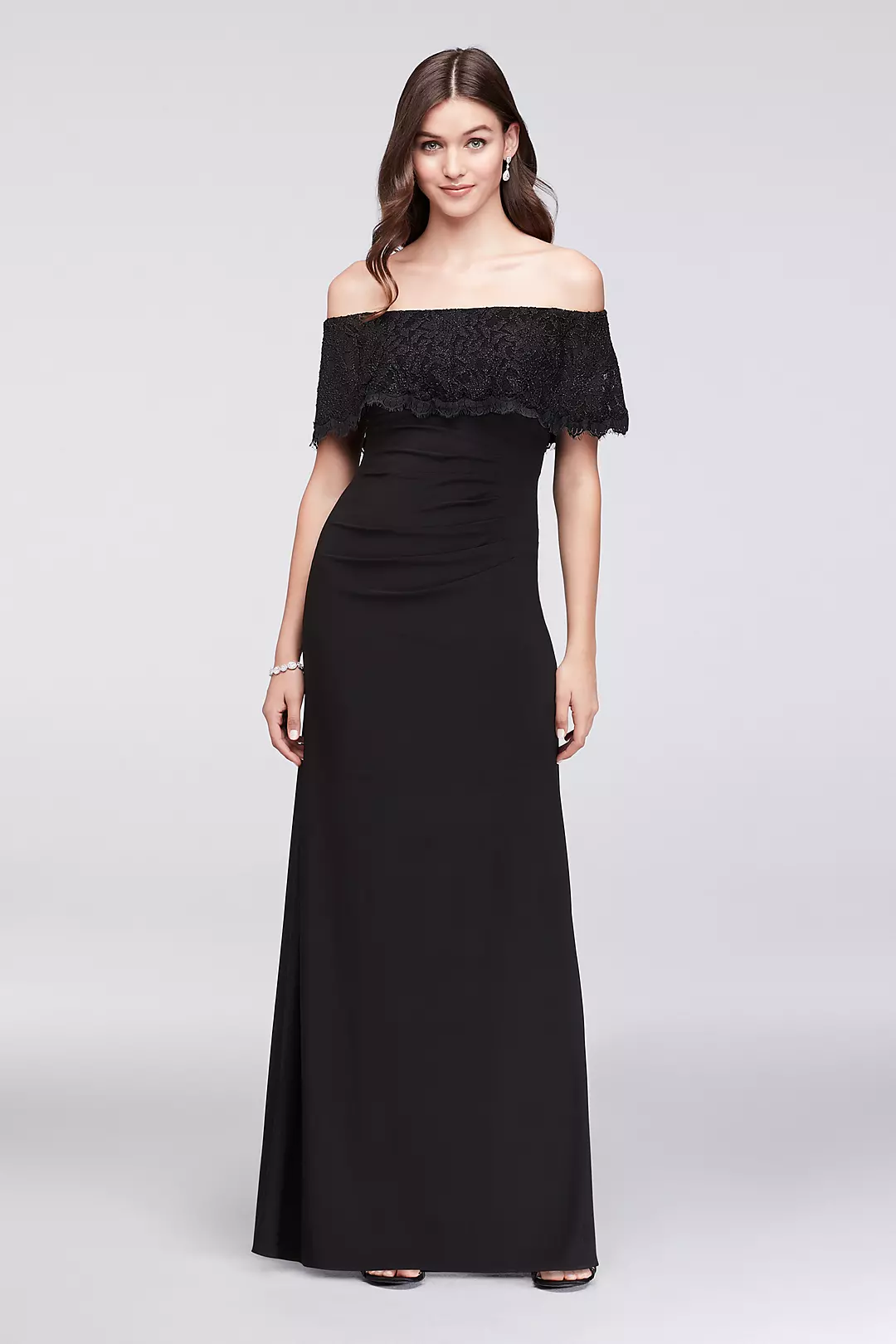 Glitter Lace Off-The-Shoulder Jersey Sheath Gown Image