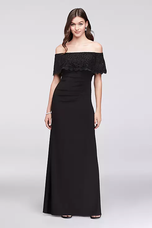 Glitter Lace Off-The-Shoulder Jersey Sheath Gown Image 1