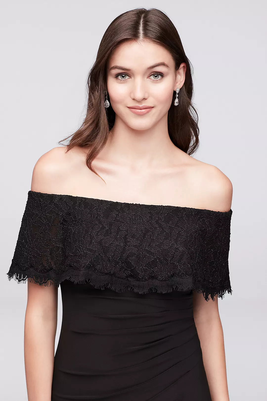 Glitter Lace Off-The-Shoulder Jersey Sheath Gown Image 3