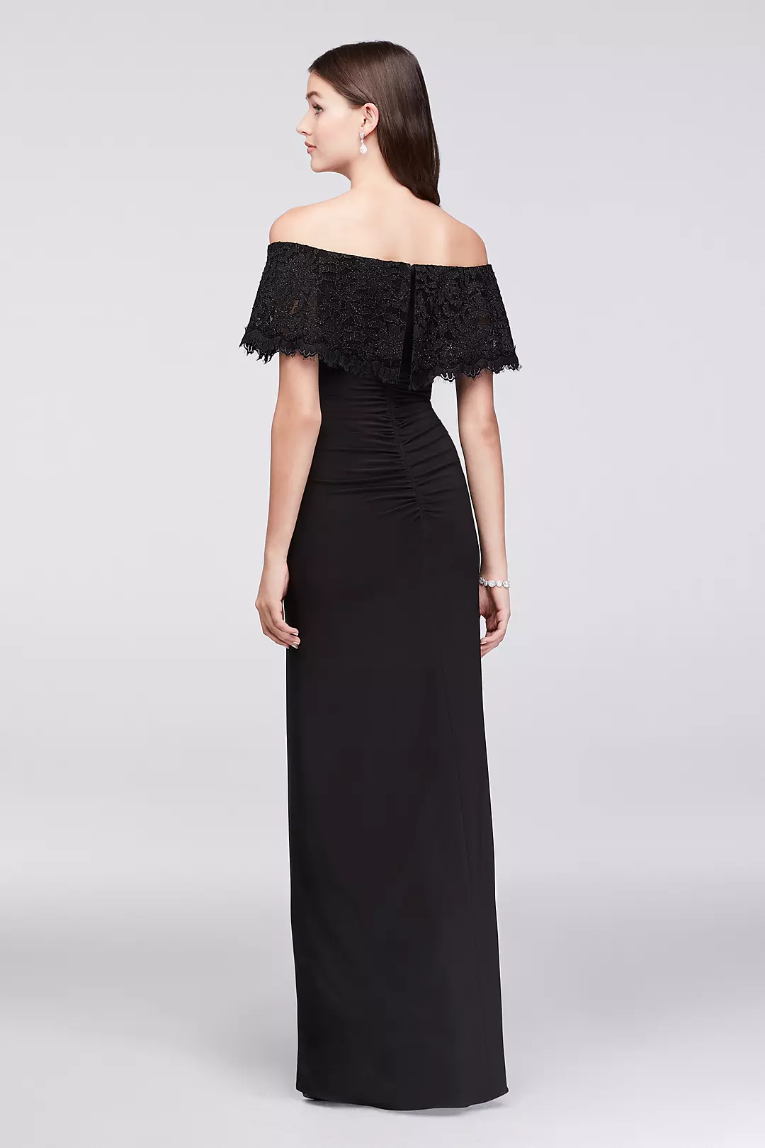 Glitter Lace Off-The-Shoulder Jersey Sheath Gown Image 2