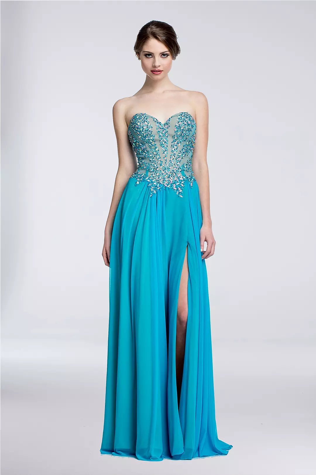 Strapless A-Line Dress with Beaded Illusion Mesh  Image