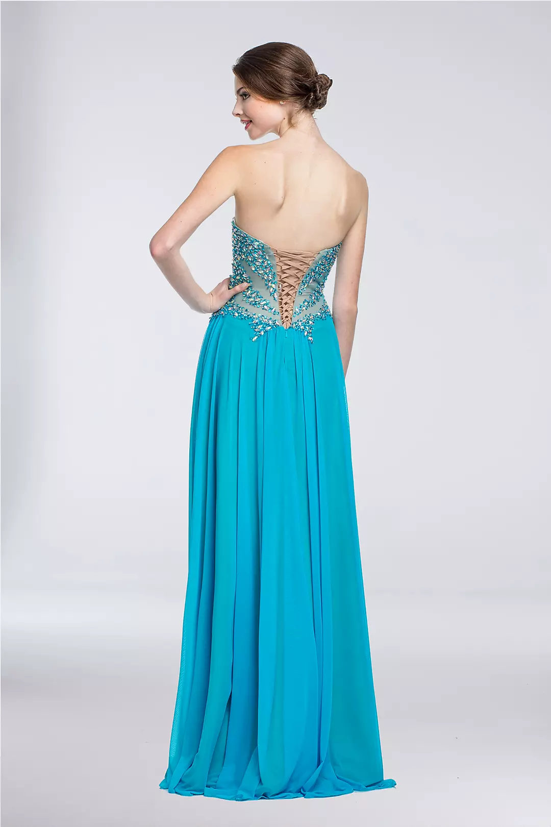Strapless A-Line Dress with Beaded Illusion Mesh  Image 2