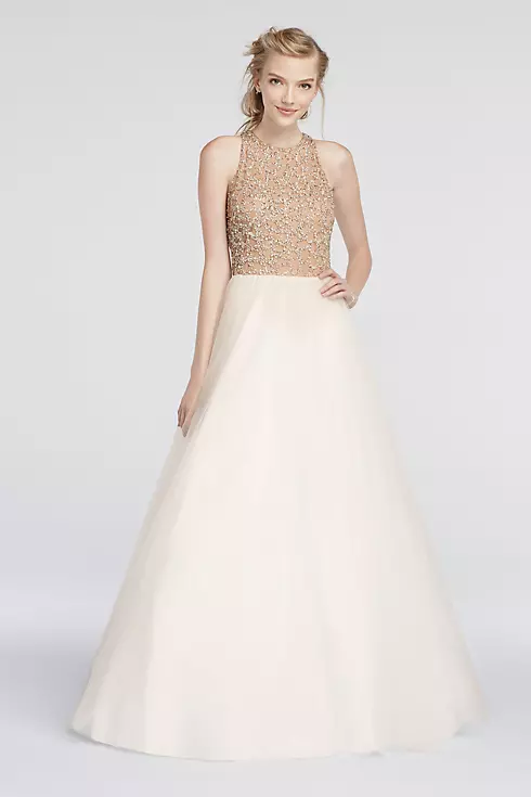 Beaded High Neck Prom Dress with Ball Gown Skirt Image 1