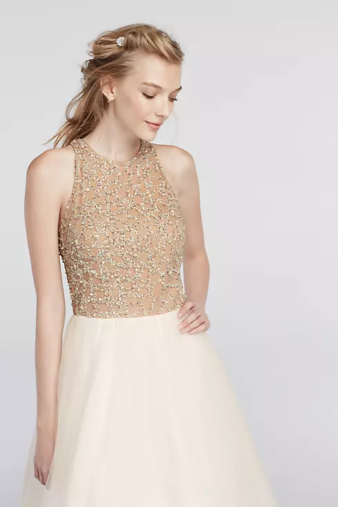 Beaded High Neck Prom Dress with Ball Gown Skirt Image 3